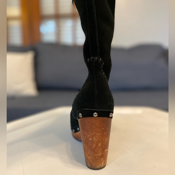 SOLD - UGG Lillian Tall Black Suede Shearling Kneehigh Studded Clogs Size 6 - Picture 7 of 10